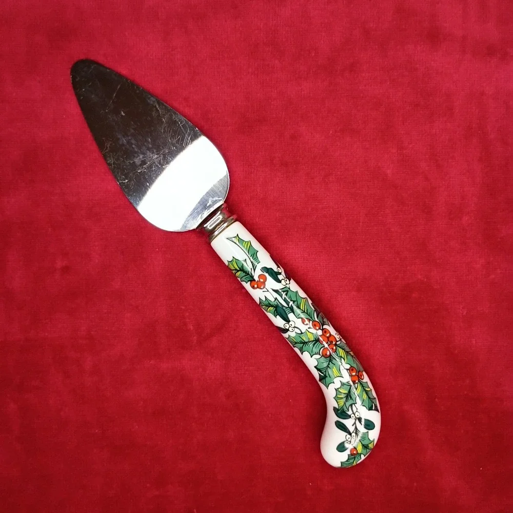 Vtg Sheffield England Cheese Knife Spreader Stainless Christmas Holly Berries 7
